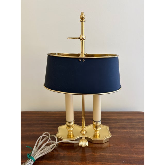 Mid-20th Century Brass Bouillotte Lamp With Black Tole Shade For Sale In South Bend - Image 6 of 9
