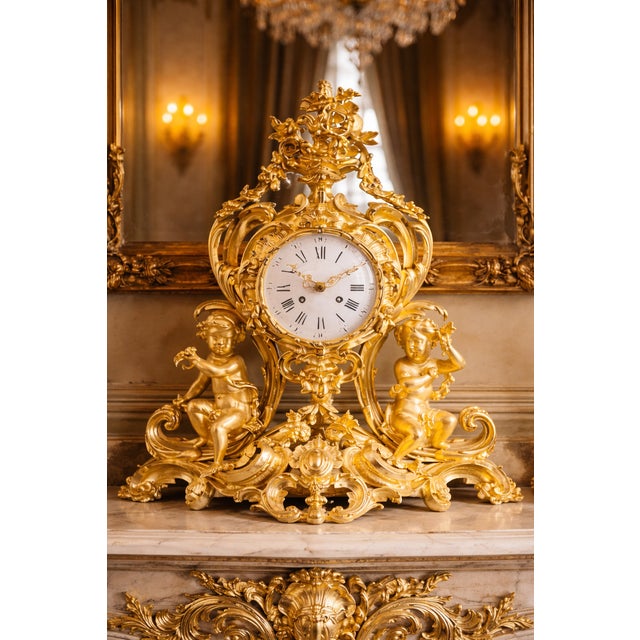 French 1840s French Louis XV Ormolu Bronze Clock Set - 3 PCS For Sale - Image 3 of 11