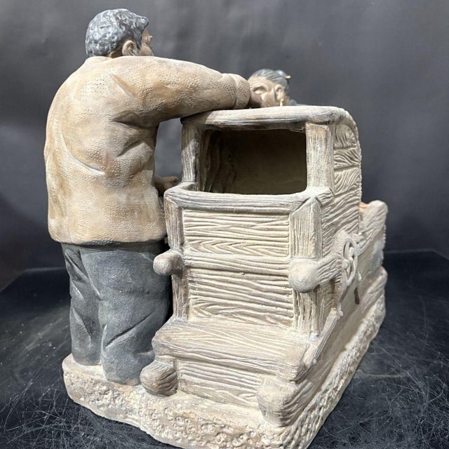 Chinese Vintage Chinese Shiwan Ware Hand Sculpted Elder Couple Bountiful Harvest Ceramic Figurine Group For Sale - Image 3 of 8