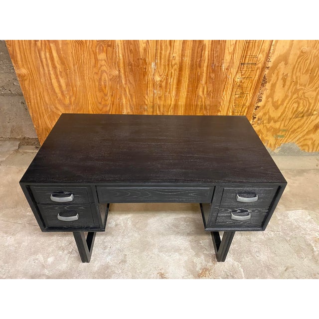 Mid-Century Modern Mid-Century Executive Desk With Black Cerused Finish and Sculptural Legs For Sale - Image 3 of 12