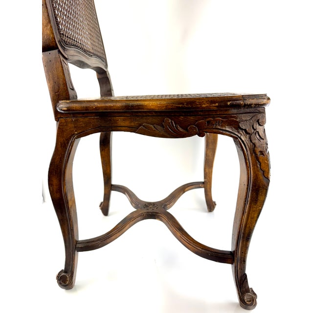 Antique Louis XV Style Carved Walnut Caned Side Chair With Floral Crest For Sale - Image 11 of 13