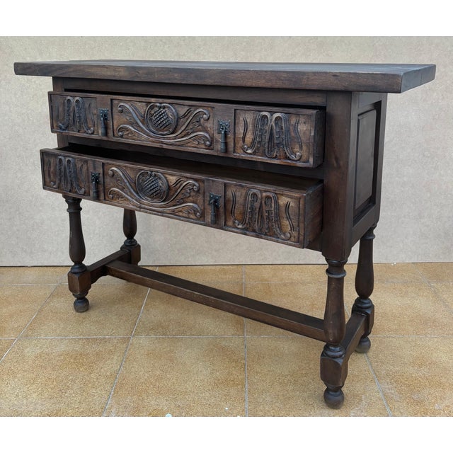 Spanish Hand Carved Console With Two Drawers, 1930s For Sale - Image 4 of 10