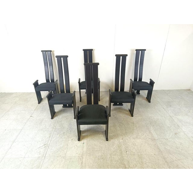 Postmodern High-Back Dining Chairs in the style of Vico Magistretti, 1970s, Set of 6 For Sale - Image 9 of 10