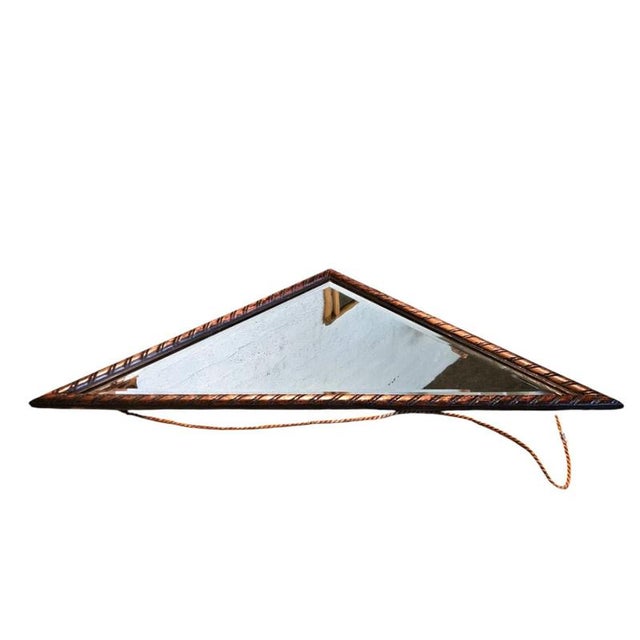 Wood Triangular Oak Mirrors with Facet Cut Edges, Set of 2 For Sale - Image 7 of 17