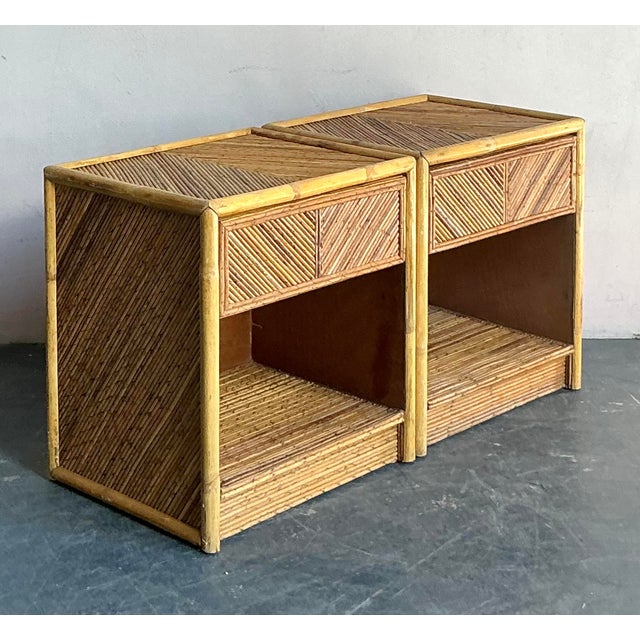 This attractive pair of vintage nightstands exemplifies the sophisticated use of natural materials prevalent in Tropical...