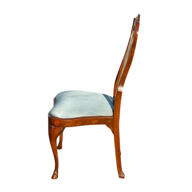 Vintage Trouvailles Marquetry Desk Chair With Unique Bird & Moth Inlay For Sale - Image 10 of 12