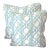 Pair of 24'' Lilian August Blue&Green Trelis Pillows For Sale