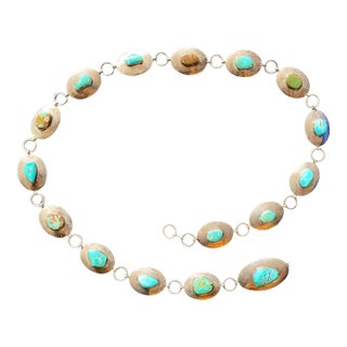 Old Pawn Turquoise and Sterling Silver Concho Belt For Sale