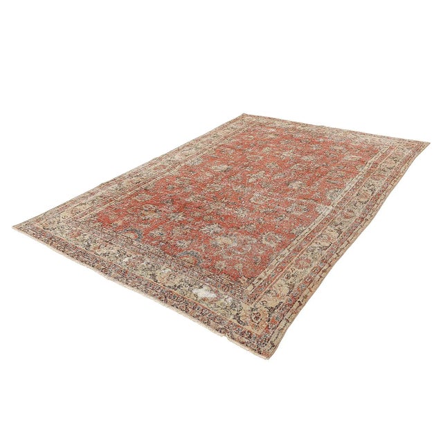 Traditional Mid 20th Century Floral Vintage Turkish Oushak Rug For Sale - Image 3 of 7