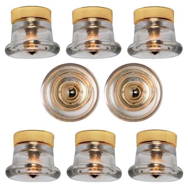 Glass Brass Flush Mount from Cosack Leuchten, 1970s For Sale