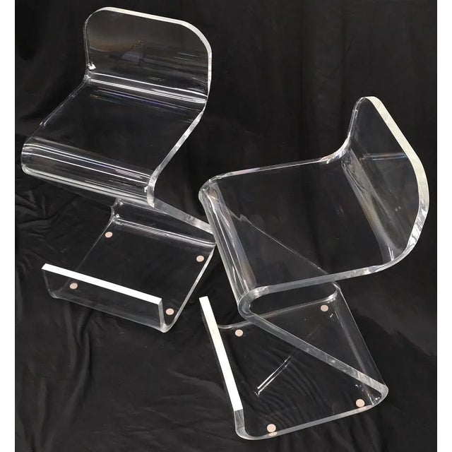 Plastic Pair of Thick Bent Lucite Bar Stools Chairs For Sale - Image 7 of 13