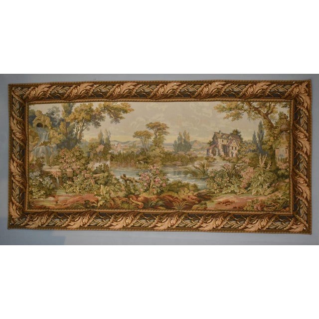 1990s Vintage French Style Tapestry Wall Hanging Pastoral Landscape River Italy For Sale - Image 5 of 18