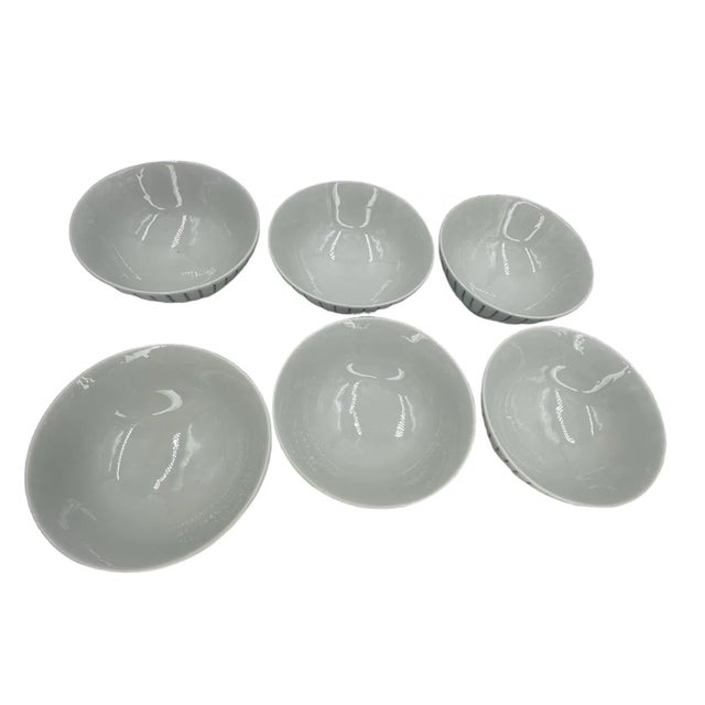 Mid Century Japanese Rice Bowls Blue and White Lines Set of Six Soup ...