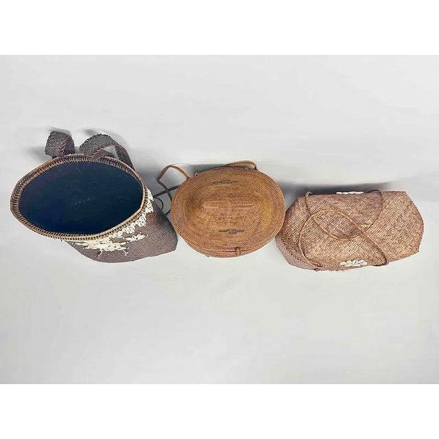 2010s Three Vintage Handwoven Rattan and Shell Bags / Baskets For Sale - Image 5 of 14