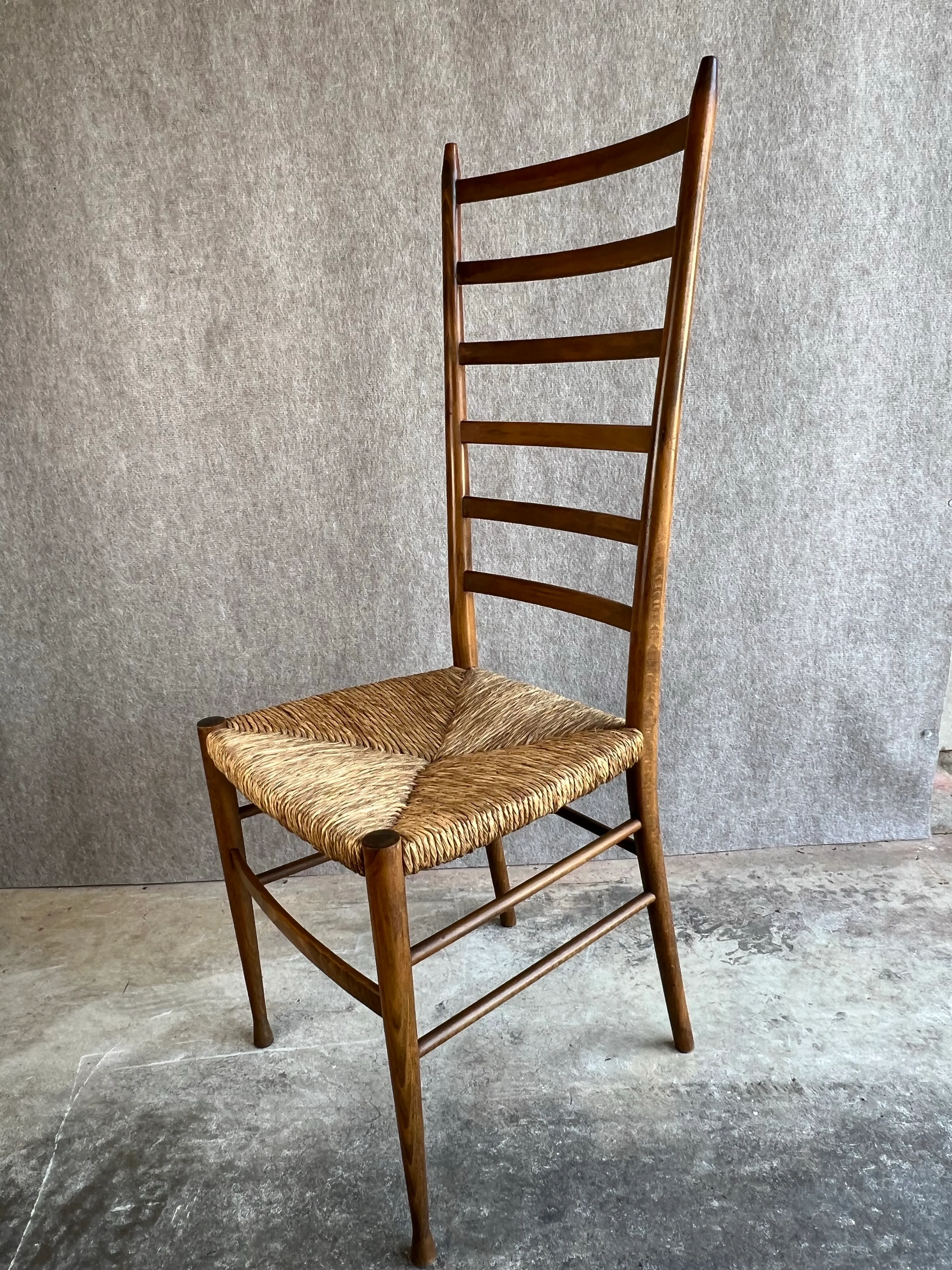 Vintage Mid 20th Century Italian Country Modern Style Rush Seat