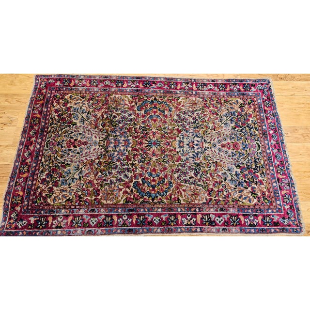 19th Century 19th Century Persian Kerman Lavar Rug, Hand-Knotted Wool, All-over Floral Pattern, Ivory & Green, 3x5 For Sale - Image 5 of 13