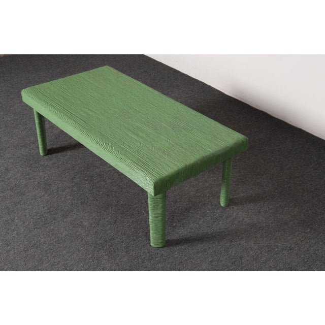 Vintage Mint Green Jute Wrapped Wooden Coffee / Cocktail Table For Sale - Image 10 of 18