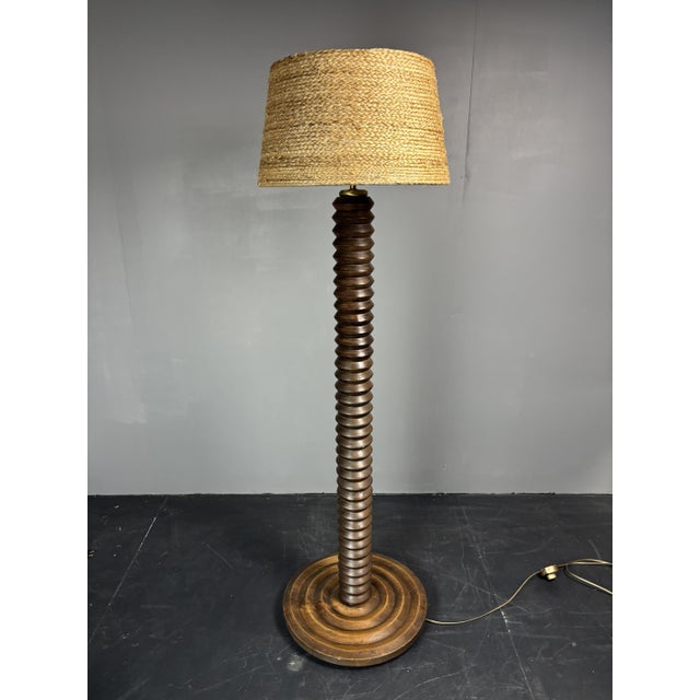 Brown Mid-Century French Brutalist Modernist Turned Wood Floor Lamp in the style of Charles Dudouyt, 1950s For Sale - Image 8 of 16
