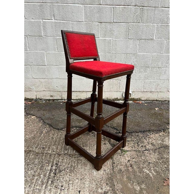 Late 20th Century Pair of Vintage Jacobean Style Hardwood Bar Stools For Sale In Washington DC - Image 6 of 10