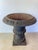Antique cast iron garden urn in the classic campana (bell) form, with a scalloped egg-and-dart patterned rim, gadrooned...