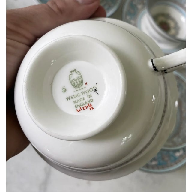 Turquoise Vintage Wedgwood Florentine Pattern Tea Cup and Saucer Set - Set of 6 For Sale - Image 8 of 9