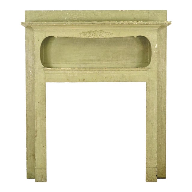 Reclaimed Green Crackled Wooden Fireplace Mantel For Sale