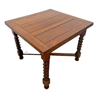 Antique Expanding Pub Kitchen Table Barley Twist Legs Dark English Tiger Oak For Sale