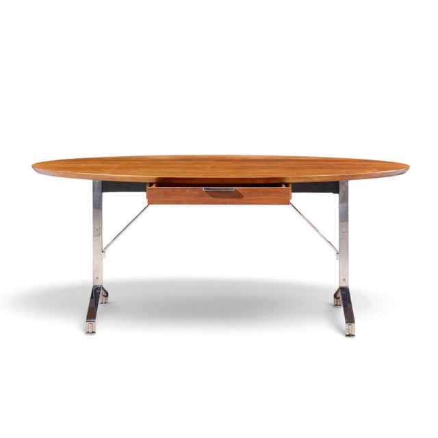 Wood Imperial Mid Century Oval Walnut and Chrome Desk For Sale - Image 7 of 9