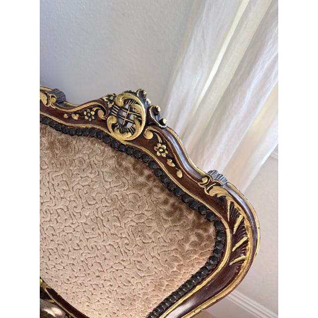 Wood Five Vintage French Louis XV Style Chairs With Matching Stool For Sale - Image 7 of 11