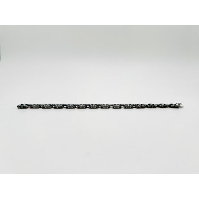 White Round Diamond & Baguette Bracelet in 14k White Gold & Black Rhodium For Sale In Los Angeles - Image 6 of 7