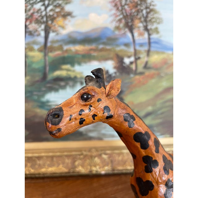 Black Hand-Carved Painted Wooden Giraffe Sculpture With Black Markings. For Sale - Image 8 of 9
