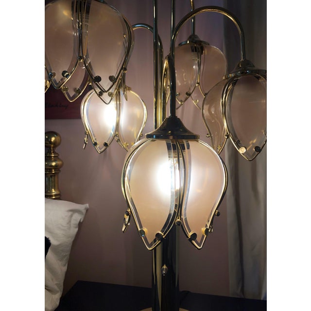 1980s Hollywood Regency Art Deco Brass & Glass Tulip Lamp Chairish