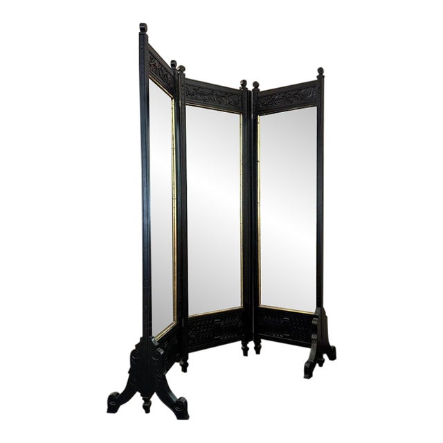 Antique Eastlake Trifold Standing Floor Mirror Room Divider For Sale