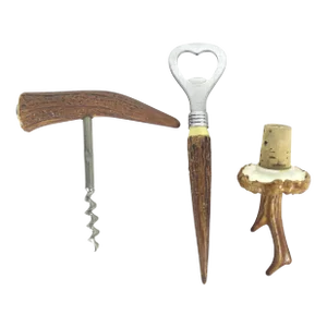 Vintage Faux Antler Bar Tool Set Bar Cart Styling 3 Piece Opener Cork Screw Stopper