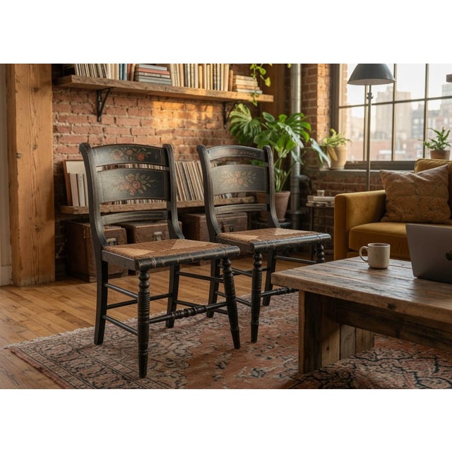 Farmhouse Vintage Hand Painted French Farm House Chairs– Set of Two – Cottagecore Farmhouse Accent Chairs For Sale - Image 3 of 4