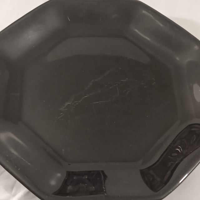 Glass 1950s Arcoroc France Octagonal Black Porcelain Plates- Set of 15 For Sale - Image 7 of 11