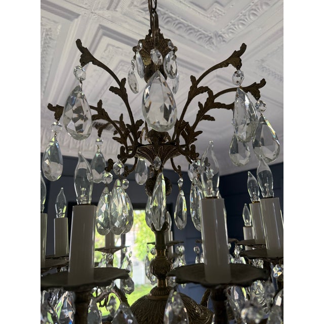 Metal Vintage Chandelier-Absolutely Extraordinary Spanish Brass Chandelier With Faceted Crystals For Sale - Image 7 of 14
