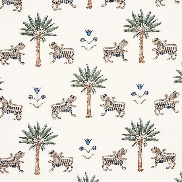 Sample - Schumacher Tiger Palm Fabric in Delft For Sale