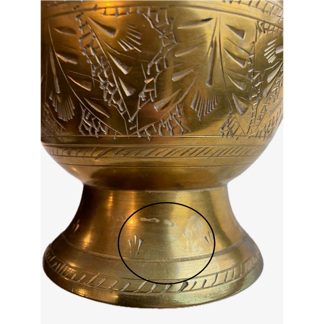 Metal Vintage Mid-Century Indian Hand-Etched Brass Floral Baluster Vase With Warm Patina For Sale - Image 7 of 7