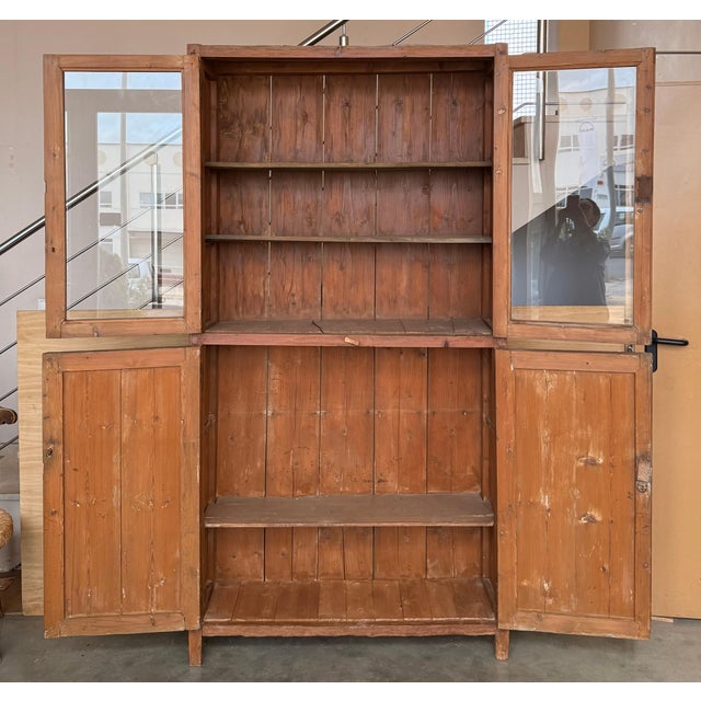 19th Century Large & Narrow Cupboard or Bookcase with Glass Vitrine, Pine For Sale - Image 11 of 18