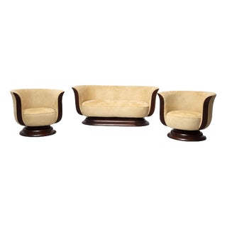 Art Deco Tulip 2-Seater Sofa and Club Chair from Hotel Le Malandre, Set of 2 For Sale