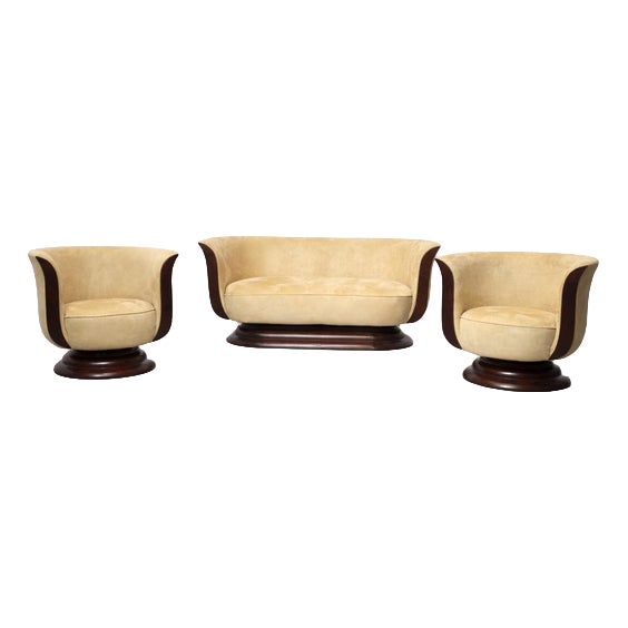 Art Deco Tulip 2-Seater Sofa and Club Chairs from Hotel Le Malandre, Set of 3 For Sale