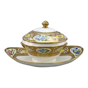 Antique Early 19th Century Paris Porcelain Church Gresley Sauce Tureen or Sugar Bowl