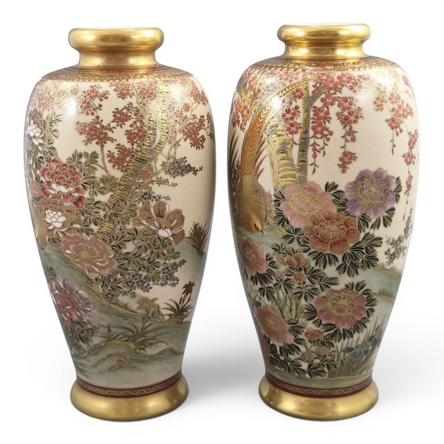 Japanese Early Showa Satsuma Vases by Manpei, Kobe, 1930s, Set of 2 For Sale - Image 12 of 12