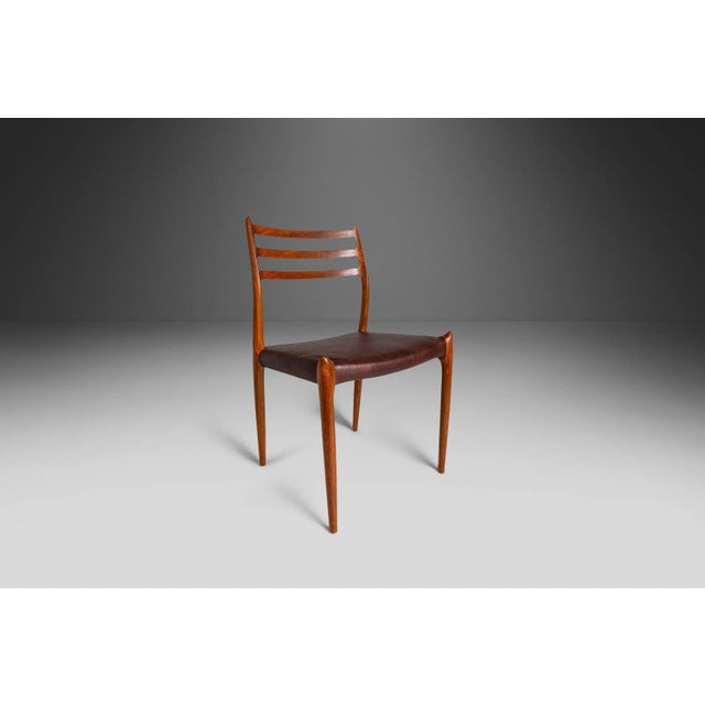 Wood Teak Møller Model 78 Dining Chairs in Leather by J.L. Møllers Møbelfabrik, Denmark, circa 1960's - Set of 4 For Sale - Image 7 of 11