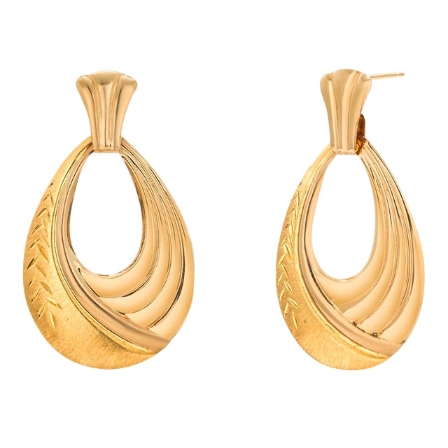 Vintage Door Knocker Very Thin Foil 14 Karat Yellow Gold Earrings - 2 Pieces For Sale