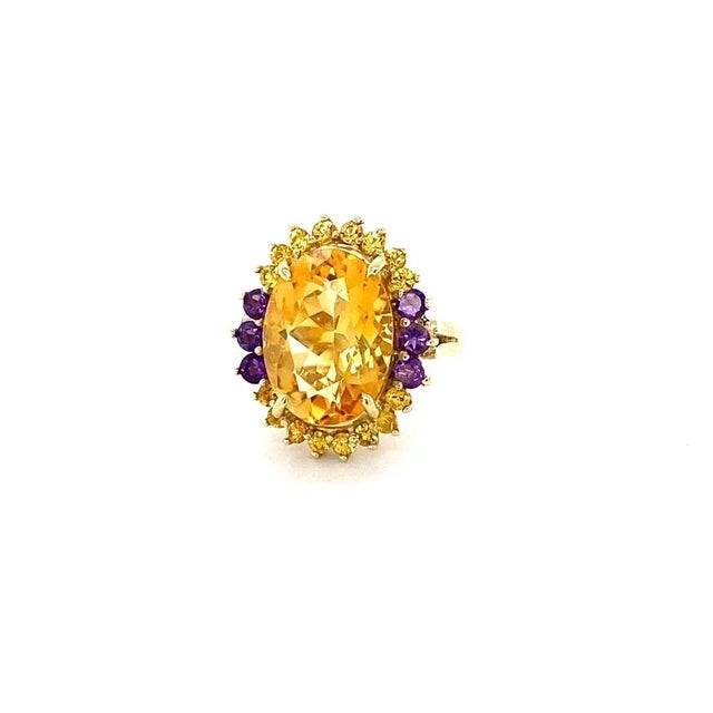 Contemporary 9.80 Carat Citrine Amethyst Yellow Gold Cocktail Ring Size 7 For Sale - Image 3 of 8
