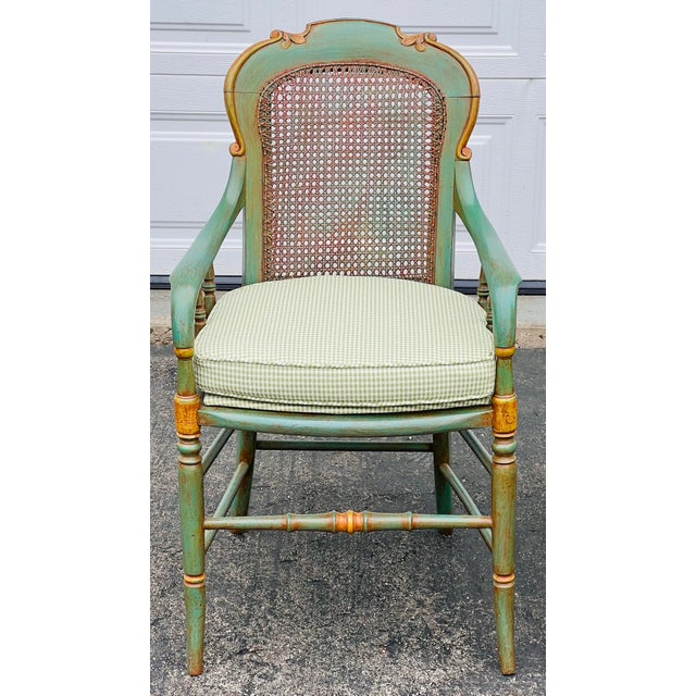 Mid 20th Century Pair Italian Neoclassical Painted Cane Back Armchairs – Chiavari Style, Mid-Century Italian Export Chairs a Pair For Sale - Image 5 of 11
