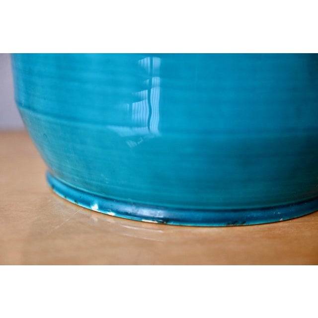 Vintage Peacock Blue Ceramic Art Planter from Accolay, 1950s For Sale - Image 6 of 10