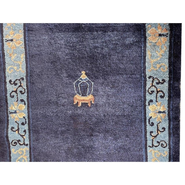 Navy Blue 1920s Traditional Navy Blue Open Field Antique Chinese Peking Runner Rug For Sale - Image 8 of 9